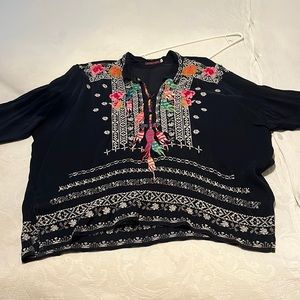 Johnny Was grey silk shirt.